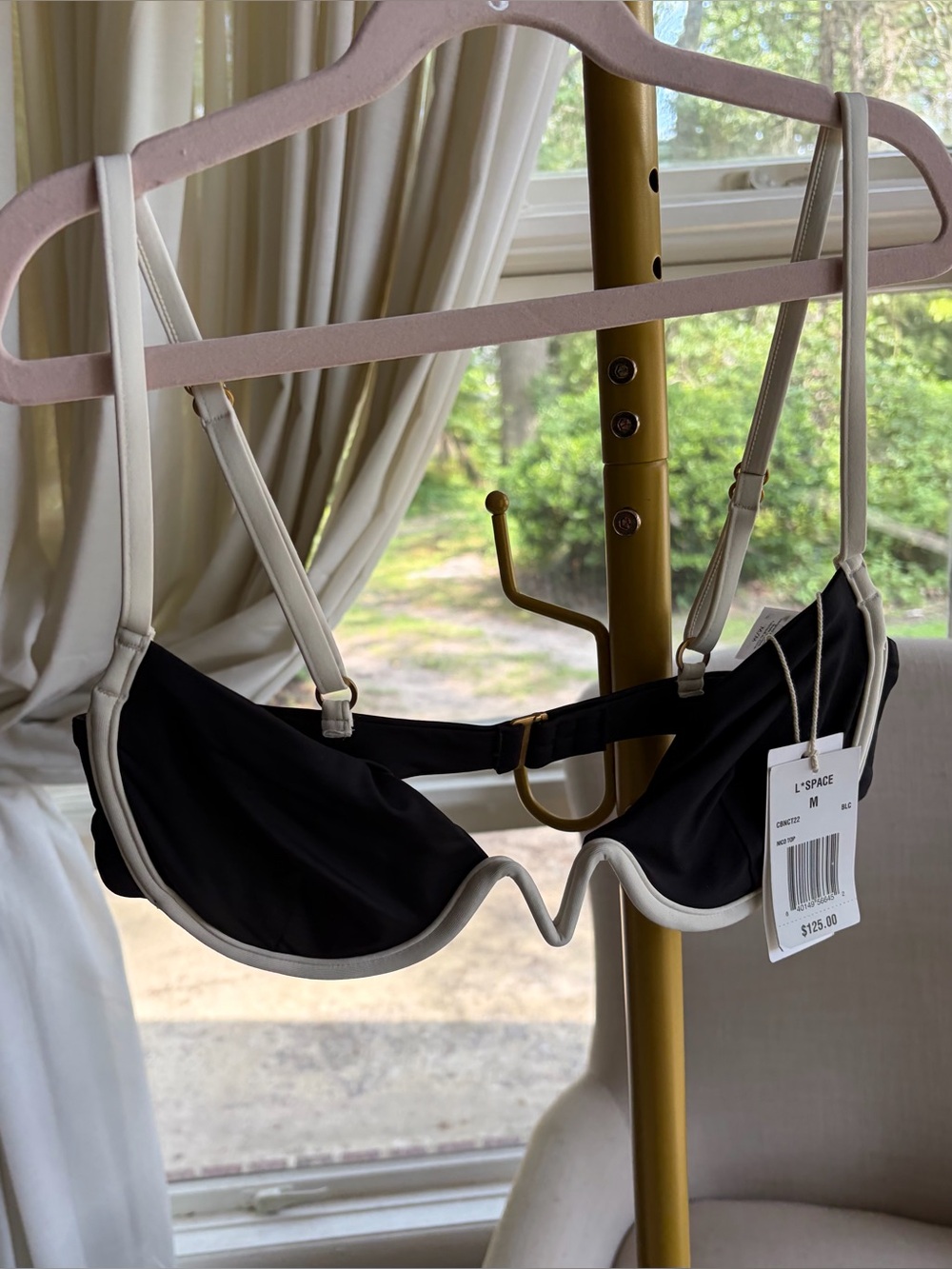 l*space Black Bikini Top with Cream Trim - Picture 1 of 3